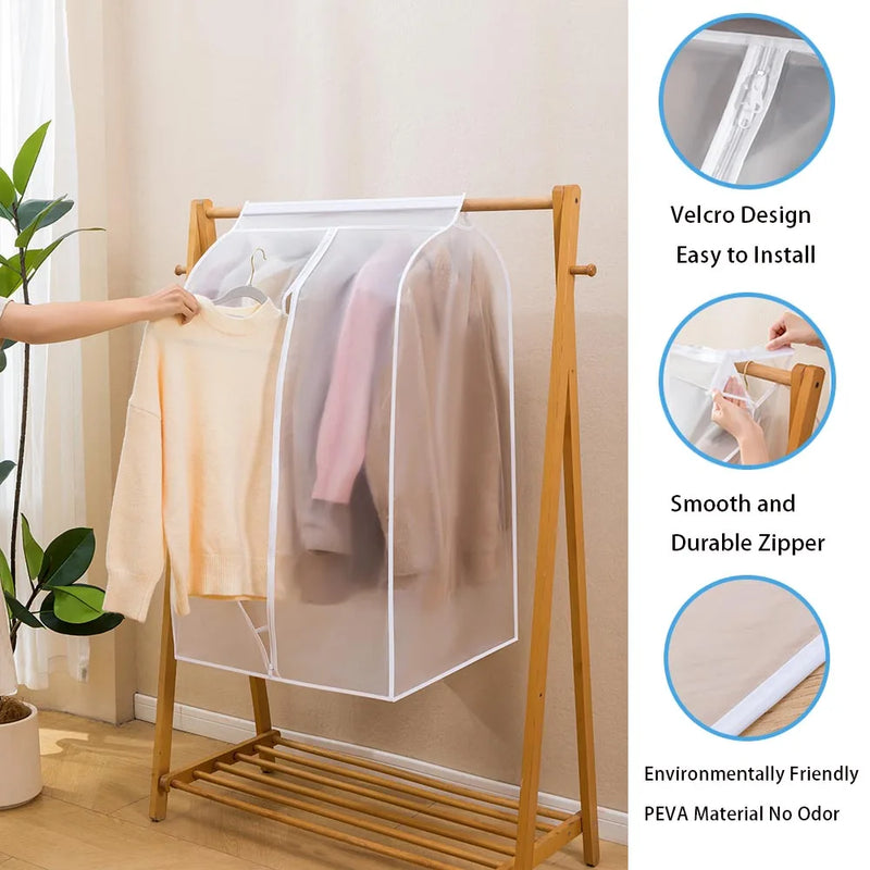 1PC Clear Hanging Garment Bag For Closet Organizer, Bottom Closed Garment Rack Cover, Extra Large Sealed Wardrobe Clothes Protec