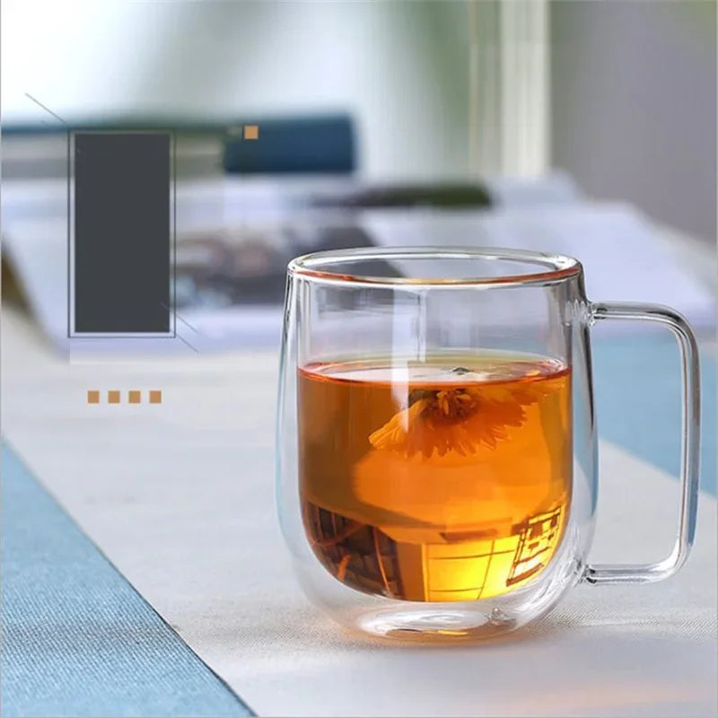 150-350ml Heat Resistant High Borosilicate Glass Mug Double Wall Glass Coffee Cup with Handle Milk Water Cup Clear Cups Gift