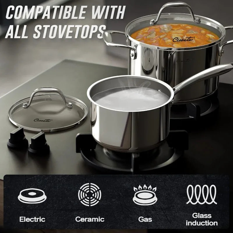 Whole Tri-ply 18/10 Stainless Steel Pot and Pan Set (10 Piece), Copper Pots and Pans Set with Stainless Steel Lid, Induction