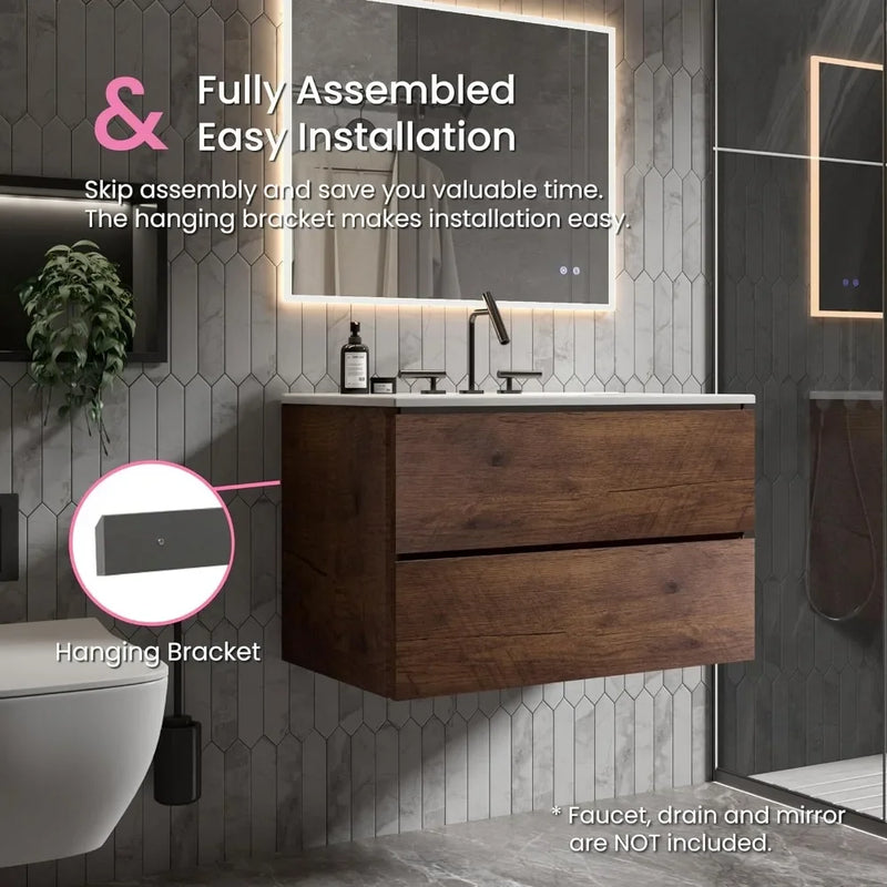 Bathroom Vanity with Sink, Modern Floating Vanity with Double Soft Closing Drawers, Large Storage for Small Space